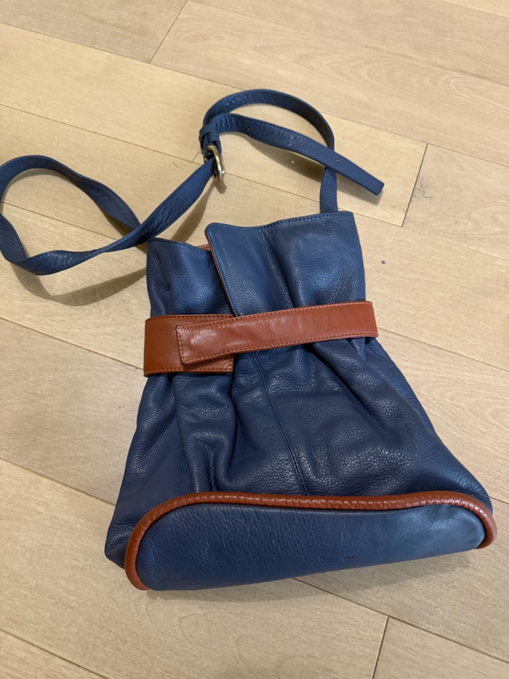 Navy and Brown Leather Shoulder Bag
